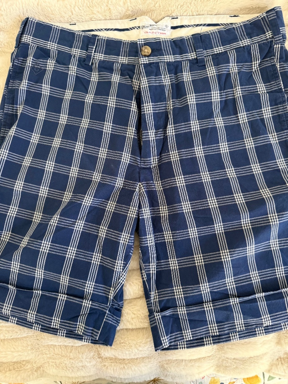 GANT Rugger Shorts Navy Blue Plaid Cotton Chinos Men's Size 30 Waist